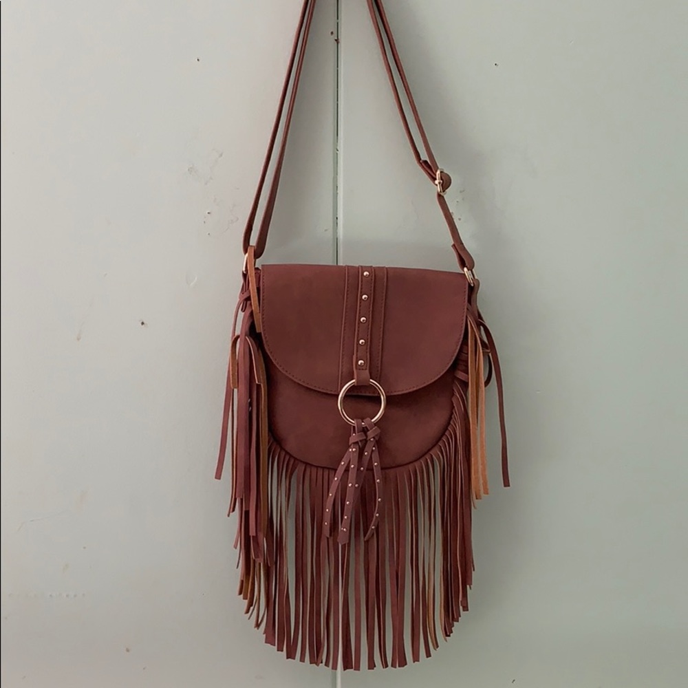 Brown/Tan Suede fringed shoulder bag